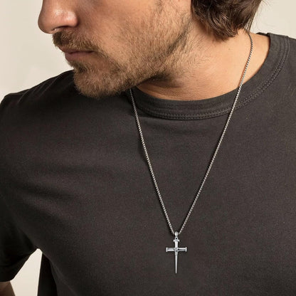 Three Nail Cross Necklace 925 Sterling Silver 3 Nail Cross Pendant Christian Jewelry Gifts for Men 22+2" - WORLD TIME VISITS