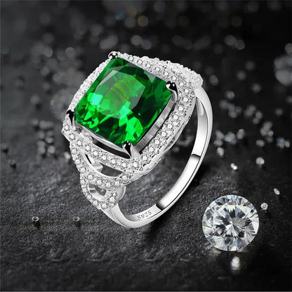 Noble Fashion Accessories Jewelry Princess Cut Sapphire & Emerald & White Topaz Gemstone 100% 925 Sterling Silver Ring Size 6 7 8 9