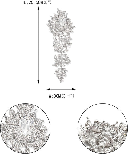 Rhinestone Crystal 8 Inch Elegant Bridal Rose Flower Bud Brooch Clear Silver-Tone