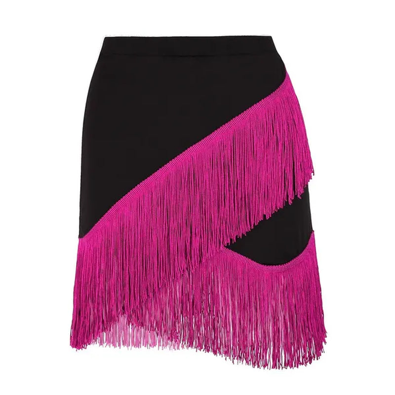 Women Adult Wear Elastic Waistband Fringe Flowing Tassels Latin Skirt Tango Rumba Dancewear