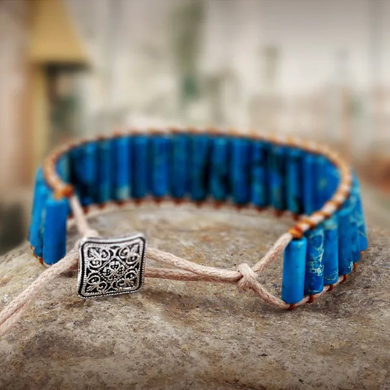 Bohemian Bracelet Tube Natural Emperor Stone Beaded Leather Wrap Chakra Bangles&Bracelets Couples Jewelry the Best Friend Gifts
