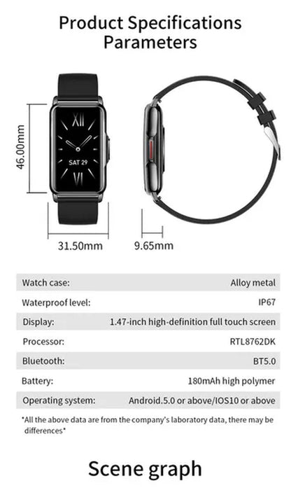 LIGE 2023 Newest 1.47-inch Full Touch Sports Smart Bracelet Watch for Men and Women Fitness Tracker Health Monitors IP67 Waterproof Smart Wristbands Montre Connecter