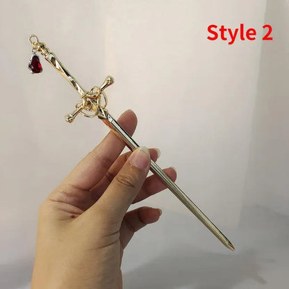 Hair Chopsticks,Comics Chinese Style Hair Pin Sword Hair Sticks for Bun with Tassel Red Gem Hair Accessories for Women Girls Long Hair