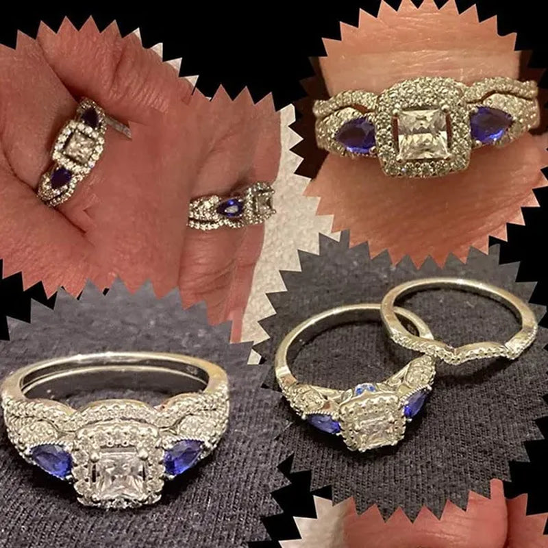 Newshe Wedding Ring Sets For Women Princess Pear Blue Sapphire Engagement Rings Bridal Jewelry 925 Sterling Silver Sz 5-12