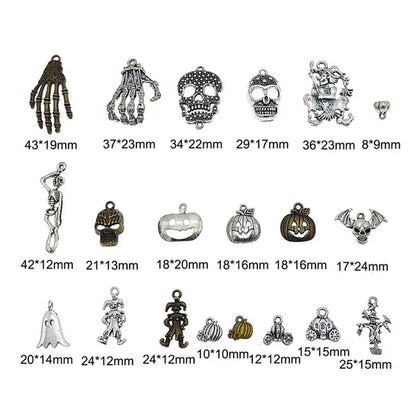 50PCS Mix Charms Necklace Keychain Wholesale Bronze Silver Skull Spacer Beads Metal Pirate Skull Bead for Bracelet Jewelry Make