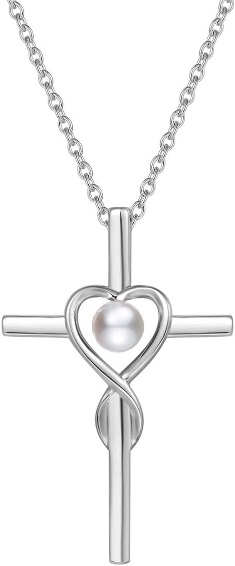 Birthstone Cross Necklace for Women Birthstone Necklace Heart Infinity Cross Pendant Necklace Fine Jewelry Christmas Valentines Day Gifts Birthday Holiday Gifts for Her, 16"+2" Inches