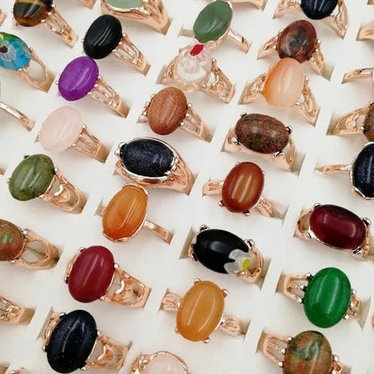 Mixed Wholesale 20Pcs/Gold-plated Natural Gem Ring Printing Rose-gold Women's Jewelry