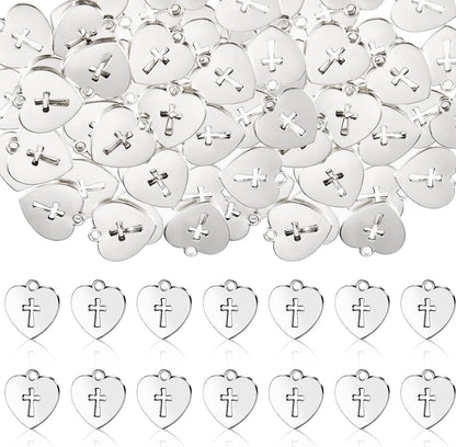 100 Pieces Silver Religious Charms Cross Charms Alloy Metal Heart Cross Pendants Heart Cross Charms for Religious Gatherings Party Supplies DIY Craft Bracelet Necklace Earrings Keychain Jewelry Making