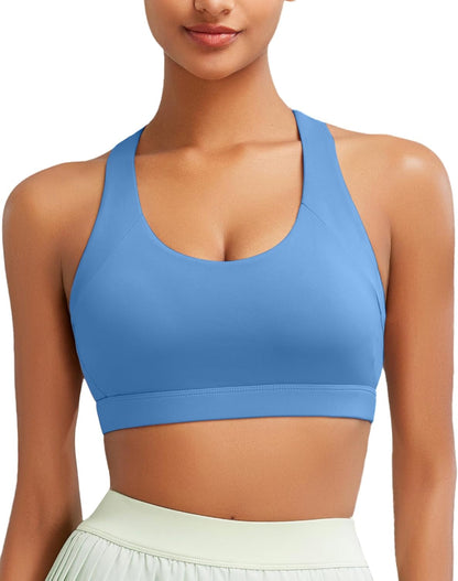 Sports Bra for Women, Medium-High Support Criss-Cross Back Strappy Padded Sports Bras Supportive Workout Tops - WORLD TIME VISITS