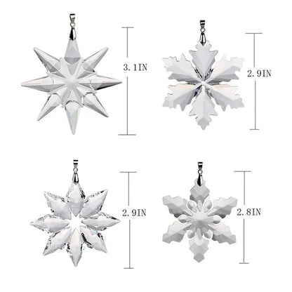 H&D Set of 4 Crystal Snowflake Pendant Star Shaped Unique Pattern Ornaments with Gift Box Home Window Christmas Tree Decoration