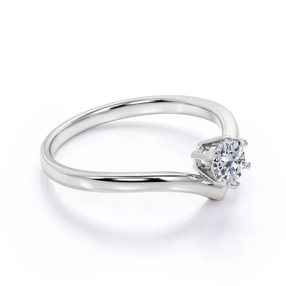 0.33 Ct round Cut Real Diamond - 6 Prong Ring - Vintage Engagement Rings - 10K White Gold