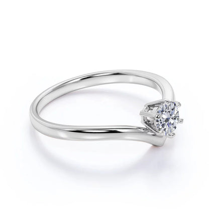 0.33 Ct round Cut Real Diamond - 6 Prong Ring - Vintage Engagement Rings - 10K White Gold