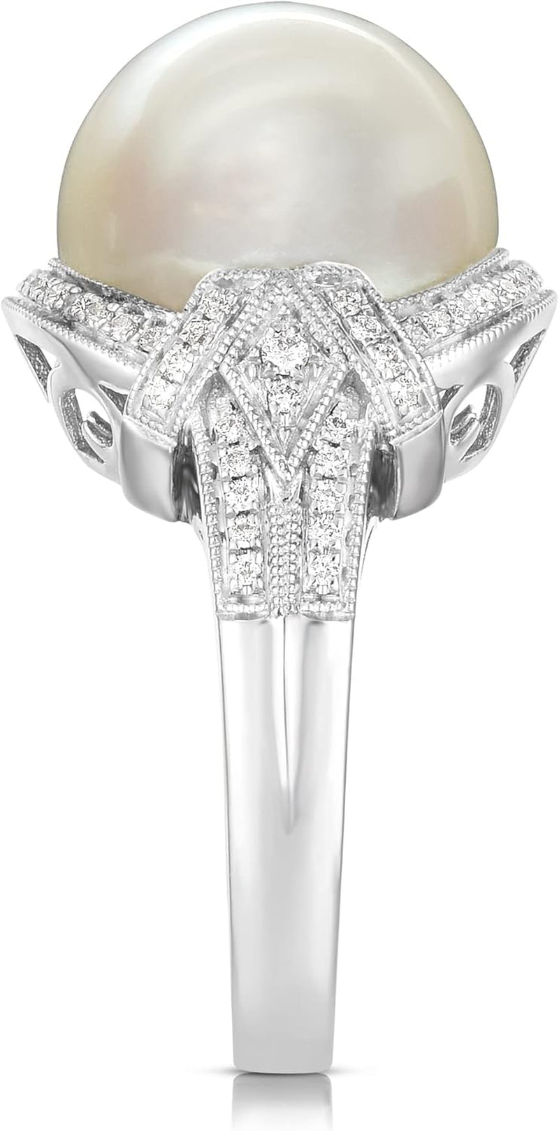 14K White Gold South Sea Pearl 13 Mm, Diamond 1/3 Ct Ring, Size 8