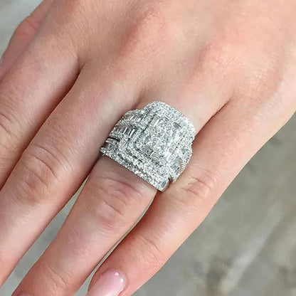 2Pcs Set Wedding Band Rings Set Princess Cut Square Zirconia Diamond Rings for Women Bridal Lover Gifts