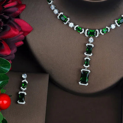 CANDICE Luxury White Gold Plated Bridal Party Jewelry Inlaid AAA Cubic Zirconia Long Drop Dangle Necklace Earrings Set for Women Wedding
