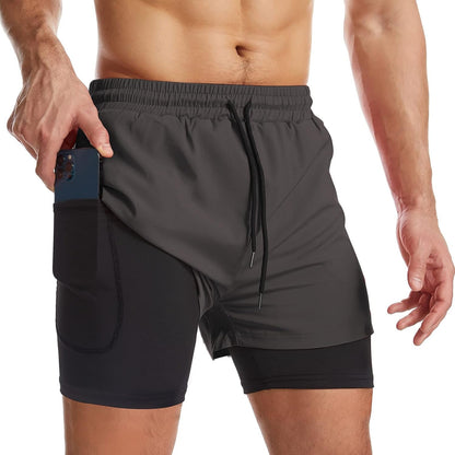 Mens 2 in 1 Running Shorts Quick Dry Athletic Shorts with Liner, Workout Shorts with Zip Pockets and Towel Loop - WORLD TIME VISITS