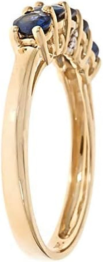 Gin and Grace 14K Yellow Gold Genuine Blue Sapphire Ring with Diamonds for Women | Ethically, Authentically & Organically Sourced (Round-Cut) Shaped Sapphire Hand-Crafted Jewelry for Her | Sapphire Ring for Women
