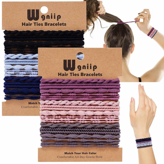 24 Pcs Boho Hair Ties for Women, 6 Colors Cute Hair Tie Bracelet for Thin and Thick Hair/Pony Tails, Multi-Colored No Damage Hair Accessories