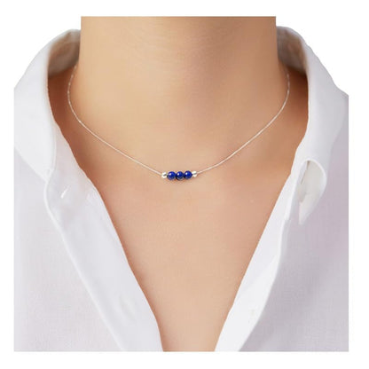 Dainty Real Lapis Lazuli Crystal Pendant 925 Sterling Silver Choker Collar Necklace and Healing Chakra Crystal Stone September Birthstone Handmade Necklace Collar Jewelry Gift for Women Teen Girls