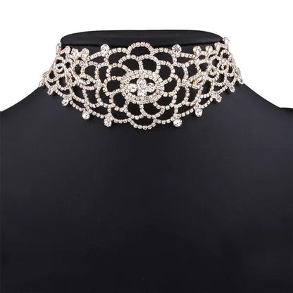 Full Diamond Pendant Necklace Crystal Rhinestone Choker Collar Women Wedding Jewelry - WORLD TIME VISITS