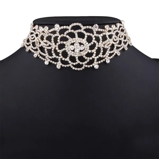 Full Diamond Pendant Necklace Crystal Rhinestone Choker Collar Women Wedding Jewelry - WORLD TIME VISITS