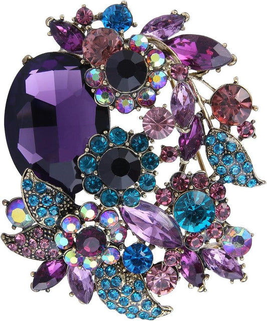 Rhinestone Crystal Party Flower Leaf Vine Brooch - WORLD TIME VISITS
