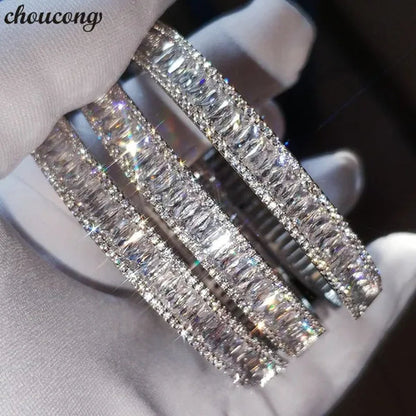 Charm Bracelet Baguette Cut 5A Cubic Zirconia Diamond White Gold Filled Engagement Wedding Bangle for Women Fashion Accessaries 1Pcs