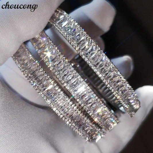 Charm Bracelet Baguette Cut 5A Cubic Zirconia Diamond White Gold Filled Engagement Wedding Bangle for Women Fashion Accessaries 1Pcs