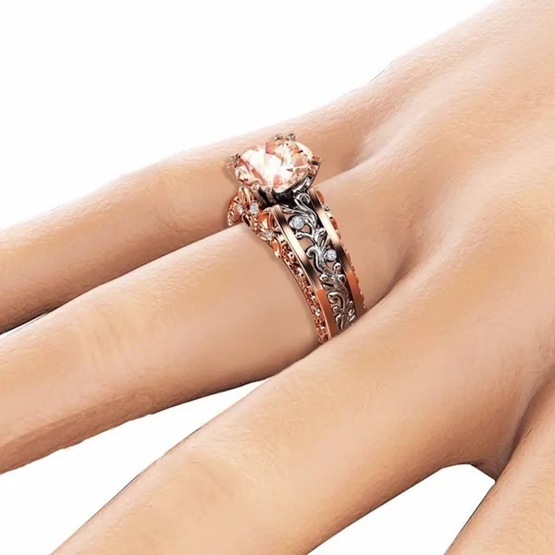 10Mm round Cut Rose & White Gold Plated 925 Sterling Silver Champagne & White Topaz Bridal Engagement Two Tone Gold Ring Size 5-11 - WORLD TIME VISITS