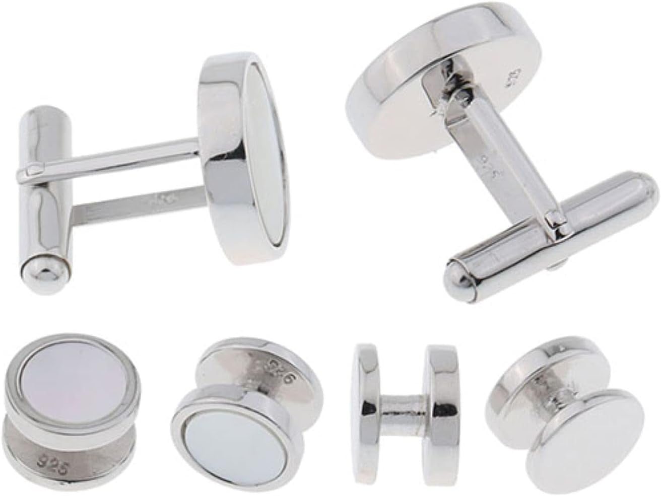 Solid Sterling Silver Mother of Pearl Tuxedo Cufflinks and Studs Formal Set by