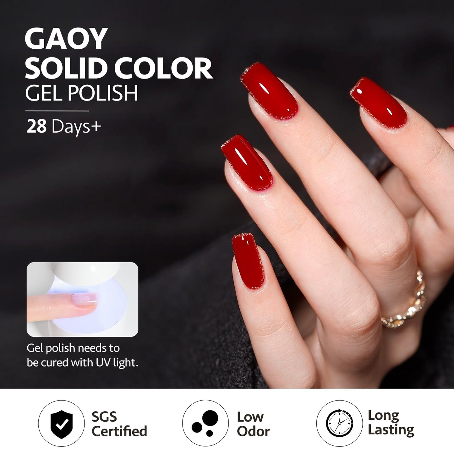 Burgundy Red Gel Nail Polish Set of 6 Colors Including Black Glitter Red Gel Polish Kit U V LED Soak off Nail Polish Home DIY Manicure Nail Salon Varnish