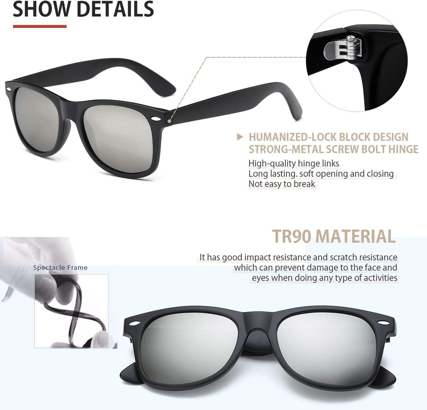 Sunglasses Men Polarized Sunglasses for Mens and Womens,Black Retro Sun Glasses Driving Fishing UV Protection