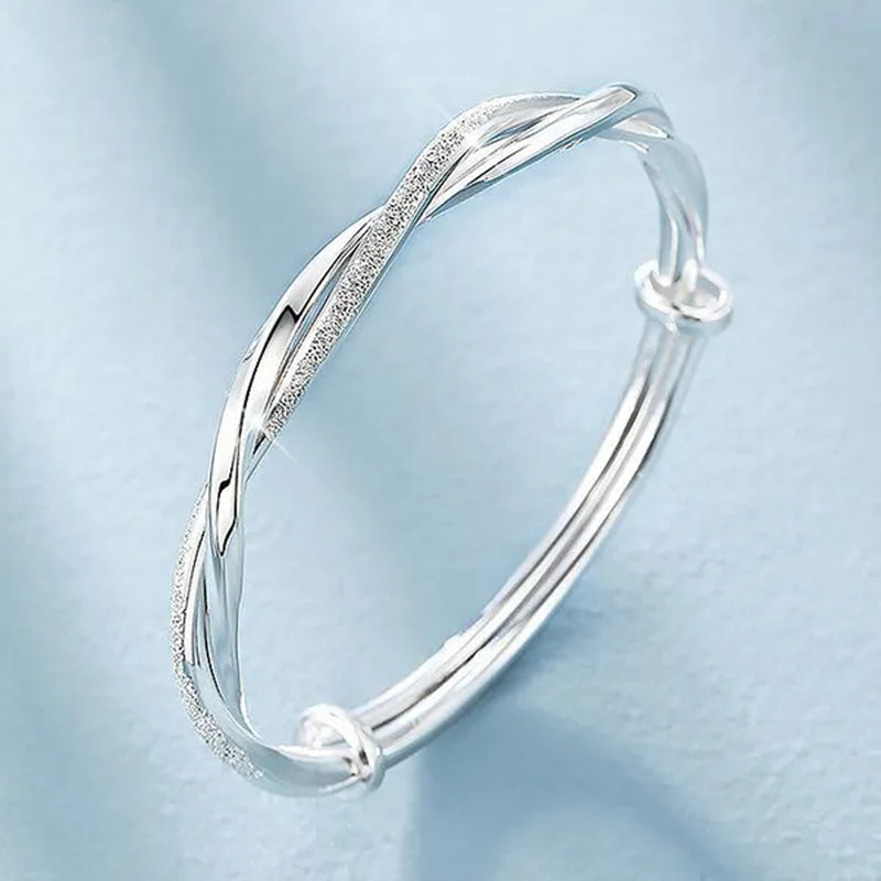 925 Sterling Silver Original Pretty Weave Bangles Bracelet for Women Fashion Party Wedding Engagement Jewelry Adjustable - WORLD TIME VISITS