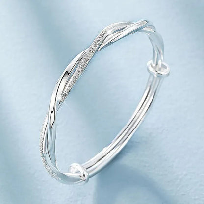 925 Sterling Silver Original Pretty Weave Bangles Bracelet for Women Fashion Party Wedding Engagement Jewelry Adjustable - WORLD TIME VISITS