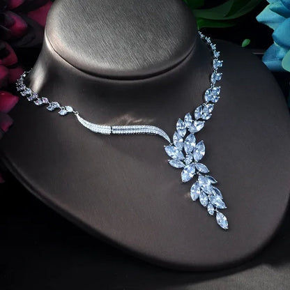 CANDICE Gorgeous Big Long Flower Pendant Necklace Earrings and Bracelet Bridal 3pcs Set Pave Brilliant Marquise Cubic Zirconia Platinum Plated Wedding Party Jewelry for Women