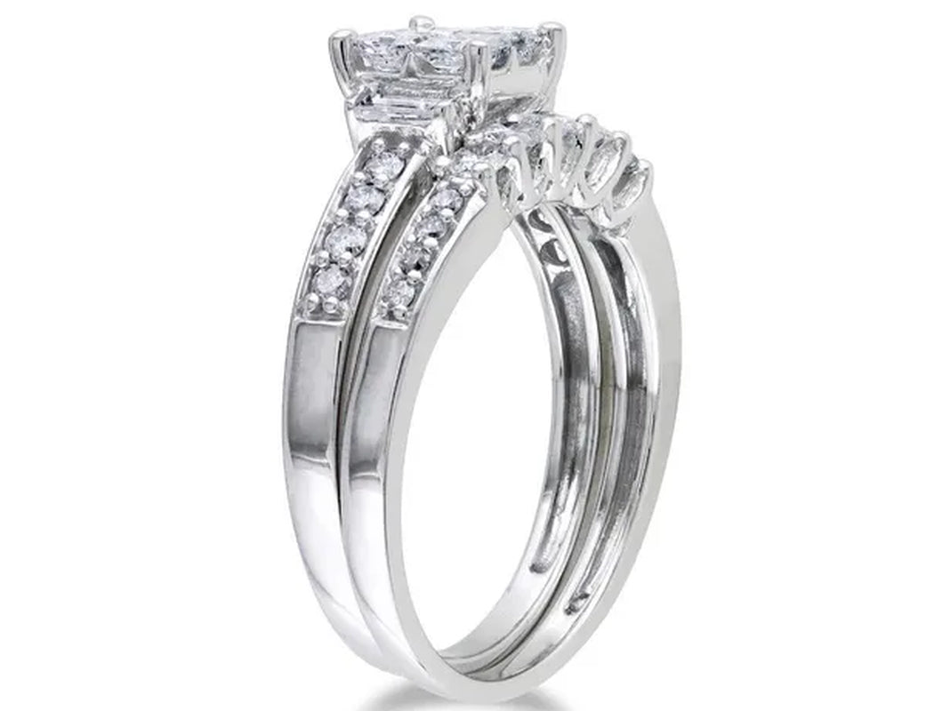 1.00 Carat (ctw, H-I, I2-I3) Princess-Cut Diamond Engagement Ring & Band Bridal Wedding Set in 14K White Gold