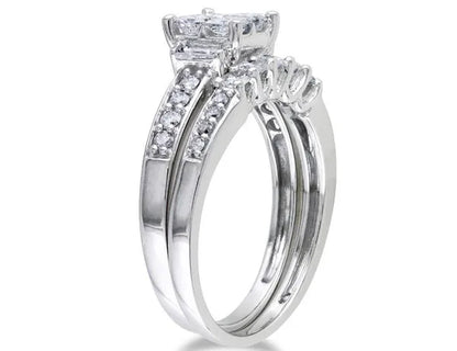1.00 Carat (ctw, H-I, I2-I3) Princess-Cut Diamond Engagement Ring & Band Bridal Wedding Set in 14K White Gold