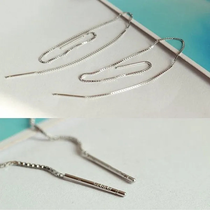 Minimalist Women's Earline Earrings silver-plated Long Chain Earrings, Women's Exquisite Silver Bar Earrings Valentine's Day Gift Engagement Wedding Earrings Gift Jewelry