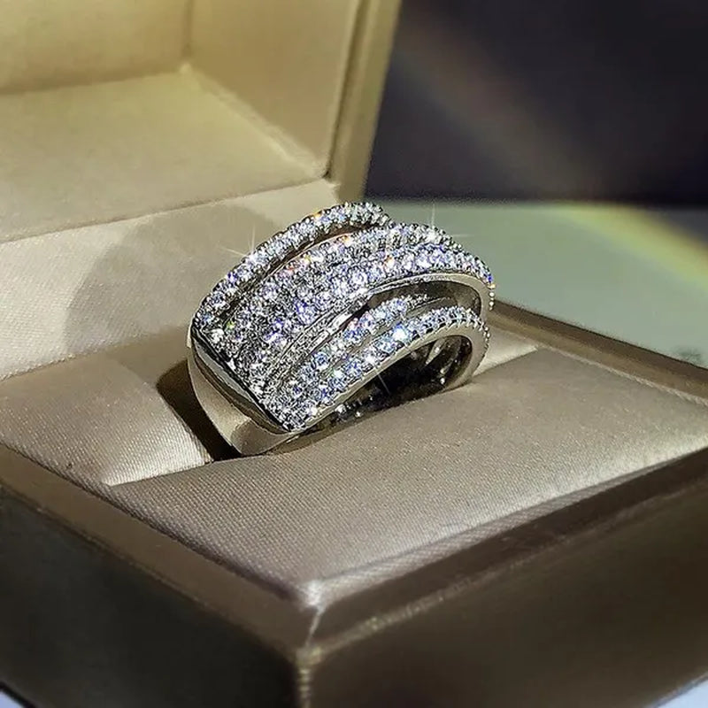 Multi-layer Design 18K Gold Micro Pave Diamond Bridal Wedding Rings for Women Engagement Proposal Gift Jewelry
