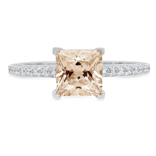 1.66Ct Princess Cut Champagne Simulated Diamond 14K White Gold Anniversary Engagement Ring Size 6