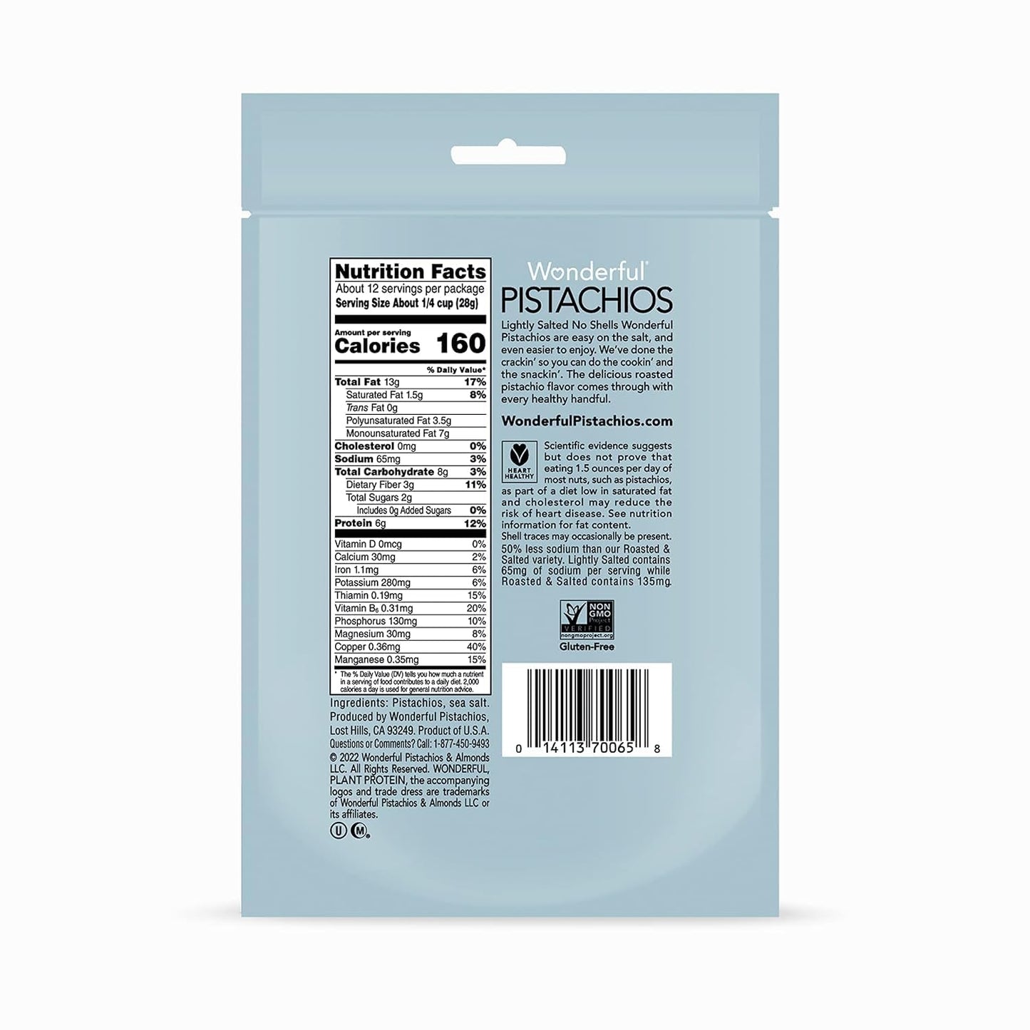 No Shells, Lightly Salted Nuts, 12 Ounce Resealable Bag, Protein Snacks, Gluten Free, Healthy Snack
