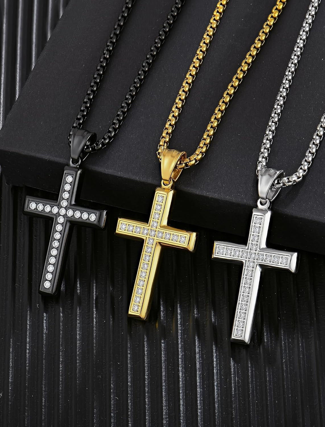 Men'S Cross Necklace 316L Stainless Steel Jesus Ankh Pendant Rolo Chain Jewelry