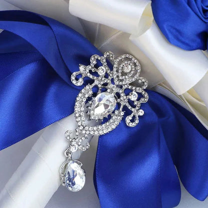 Exquisitely Handmade Ribbon Diamond Bridesmaids Holding Flowers 21CM Pearl Rhinestone Brooch Bridal Bouquet Artificial Silk Rose Wedding Flower Bouquet