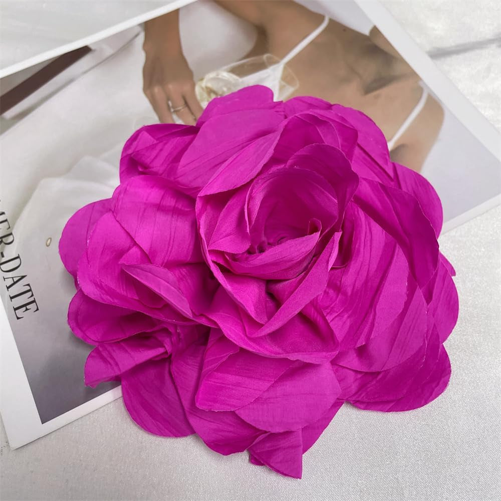 Dainty Handmade Fabric Rose Flower Extra Large Big Brooches Lapel Pins Flowers Oversized Brooch Pin for Women Wedding Party Banquet Dress Suit Clothes Accessories Jewelry Gifts 6.3In