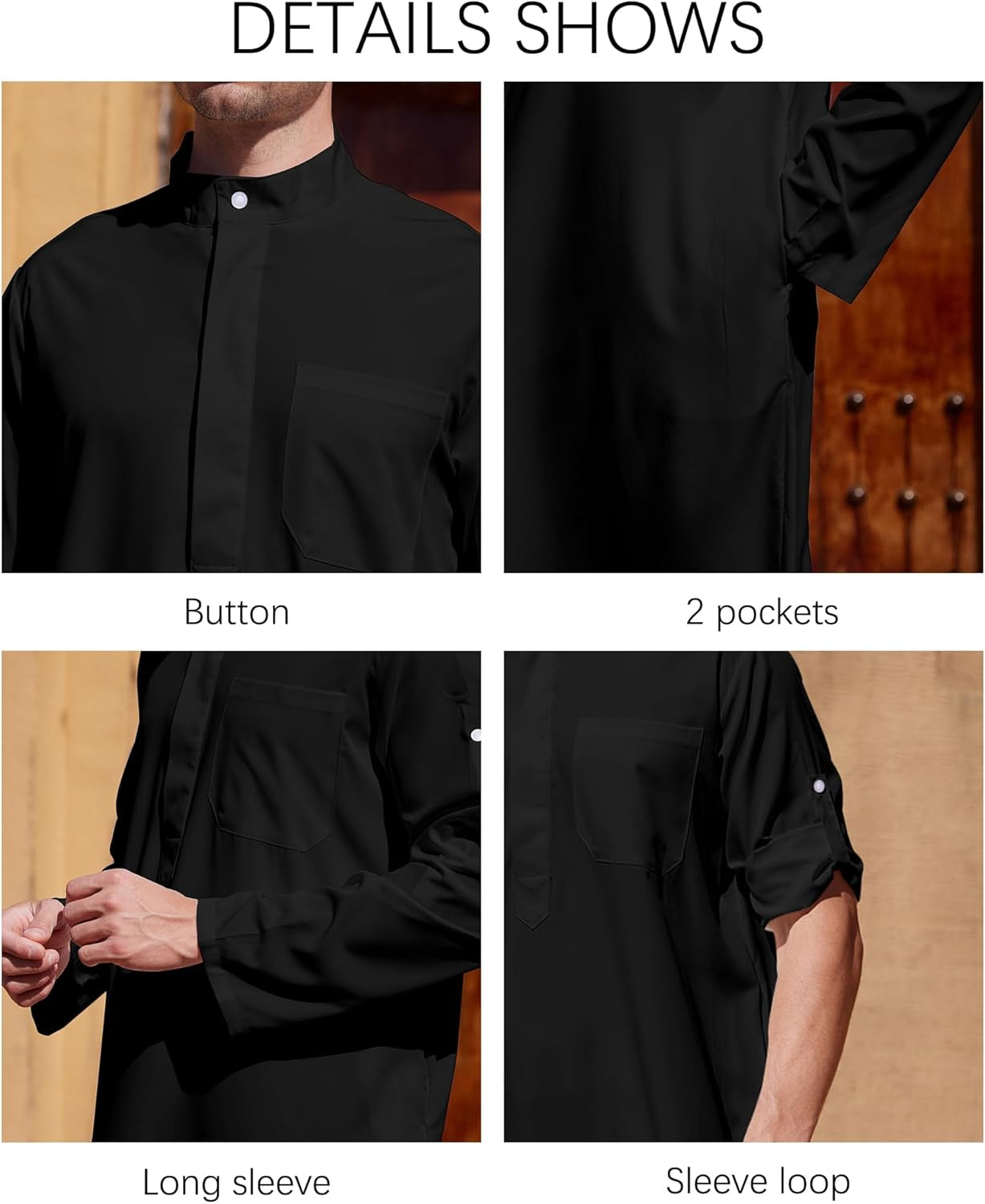Men Islamic Caftan Thobe Big and Tall Kaftan with Pocket Mens Arab Thobe Men Kaftan Thobe