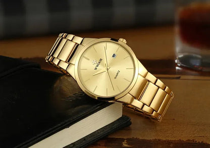relojes hombre 2020 WWOOR Gold Watch Men Luxury Mens Quartz Wristwatch Business Watch Stainless Steel Waterproof Auto Date Clock with gift box