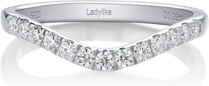 Curved Moissanite Wedding Band 0.39Ct D Color VVS1 Lab Created Half Eternity 925 Sterling Silver Guard Enhancer Stackable Rings for Women - WORLD TIME VISITS