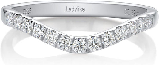 Curved Moissanite Wedding Band 0.39Ct D Color VVS1 Lab Created Half Eternity 925 Sterling Silver Guard Enhancer Stackable Rings for Women - WORLD TIME VISITS