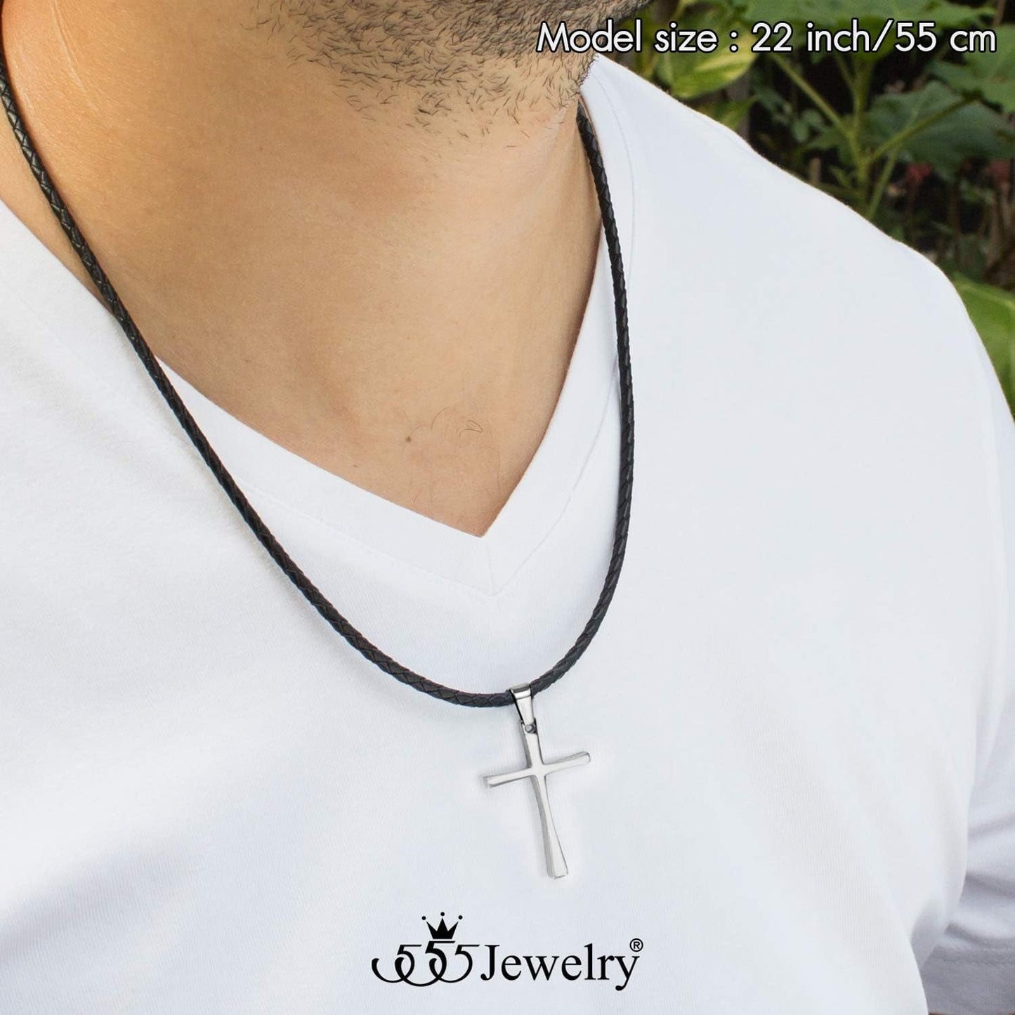 Stainless Steel Cross Braided Rope Cord Necklace for Men Women 18-24'' Inches