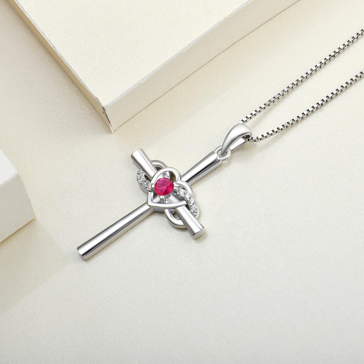 Women'S Cross Necklace Sterling Silver Infinity Heart Crucifix Pendant Gemstones Criss Jewelry